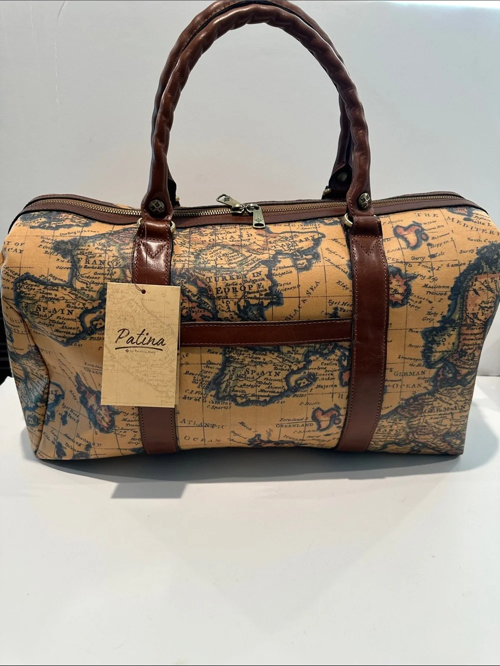 NWT Patricia Nash Coated Linen Canvas & Leather Milano Weekender Duffle Bag.
